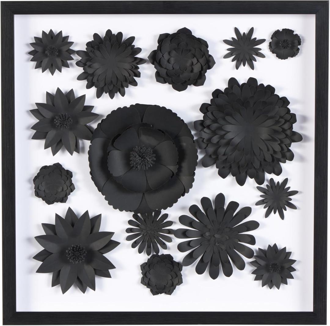 Deco 79 Paper Floral Cluster Shadow Box with Varying Shapes and Sizes, 20" x 2" x 20", White