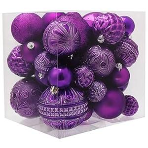 Purple Christmas Ball Ornaments Christmas Tree Decorations with Hang Rope-36pcs Shatterproof Christmas Ornaments Set with 6 Styles in 3 Sizes(Small Medium Large)