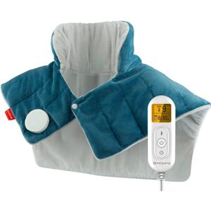 Comfytemp Heating Pad for Neck and Shoulders and Back, FSA HSA Eligible 2.6lb Weighted Electric Heat Pad for Pain Relief, Large Heated Wrap, 9 Heat Settings, 11 Auto-Off, Gifts for Women Men Mom Dad (Blue)