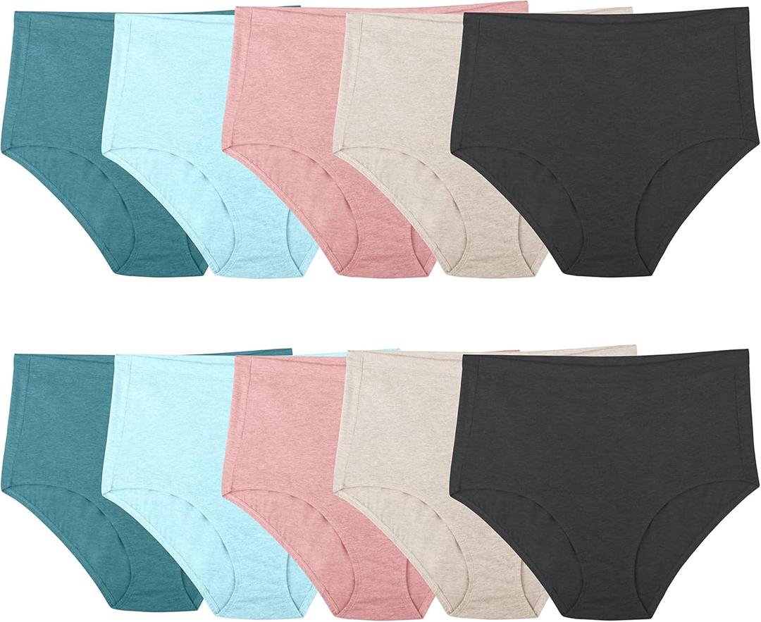 Fruit of the Loom Women's Beyondsoft Underwear, Super Soft Designed with Comfort in Mind, Plus Size (Plus Size Brief - Cotton Blend - 10 Pack - Teal/Pink/Black)