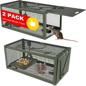 2 PCS Humane Mouse Rat Traps, Mice Chipmunk Squirrel Traps, and Other Live Animal Cage Catch and Release for Indoor and Outdoor-Green