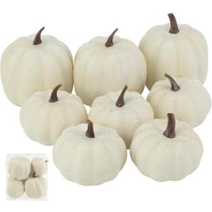 Fake Pumpkins, 8 Pcs White Artificial Pumpkins, Plastic Pumpkins for Thanksgiving Party Table Centerpiece Autumn Home Decoration-B (Cream)