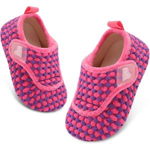 BARERUN Toddler Slippers Boys Girls House Shoes Warm Kids Slippers With Non-Slip Rubber Sole Fuzzy Cozy Walking Shoes Indoor/Outdoor (9-9.5 Toddler, Rosedot)