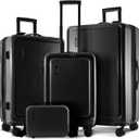 Hard Shell Luggage Sets with Spinner Wheels 4 Piece, Expandable Large Suitcases with TSA Lock, Travel Large Suitcase Set, Black Luggage Set