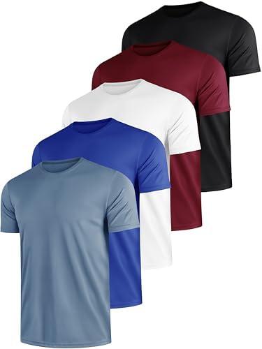 5 Pack Men's Dry Fit Moisture Wicking Performance Tshirts Mesh Quick Dry Active Athletic Crew Tees Short Sleeve Size 2XL Assorted