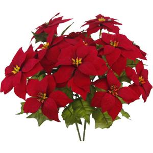 CISDUEO 2 Pcs Artificial Christmas Flowers Red Poinsettia Bushes Christmas Flowers Burgundy Velvet 7 Heads Silk Poinsettias Flowers Floral for Table Centerpiece Ornament Fillers Porch Decorations