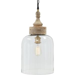 Signature Design by Ashley Faiz Rustic 20.5" Natural Wood & Glass Pendant Light, Brown & Clear