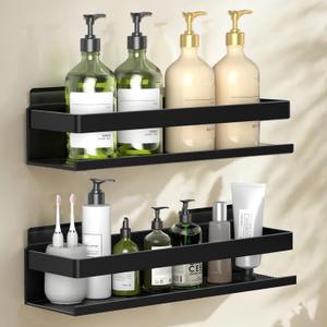 Aluminum Shower Caddy 2-Pack 11.8in, Stick-on Bathroom Rack, Thickened and Sturdy Bathroom Storage Rack wall-Mounted, no Punching and no Drilling Installation Methods(2 Layers 11.8in)
