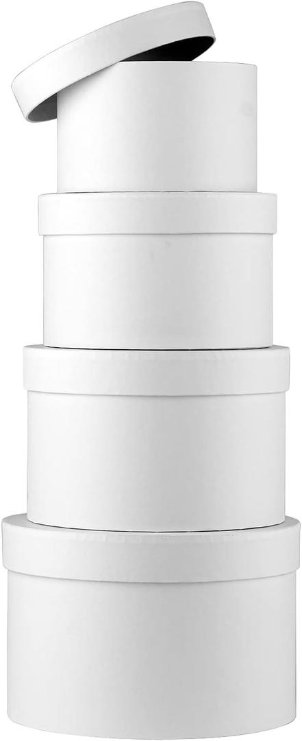 Round Gift Boxes with Lids Flower Boxes for Arrangements White Round Boxes Set of 4 Nesting Gift Boxes with Lids for Flowers Arrangements Empty, Bridesmaid, Proposal, Wedding, Birthday, Party Favor