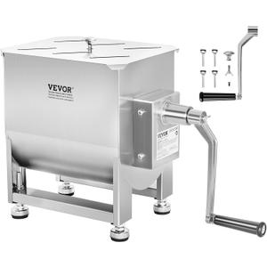 VEVOR Manual Meat Mixer, 30 Pound Capacity Tank Meat Processing Equipment, Stainless Steel Meat Mixer, Sausage Mixer Machine with Lid and Handle, Ground Beef Hand Mixer, Silver