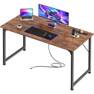 PRAISUN 47 X 20 Inch Office Computer Desk with Power Outlets and USB-C Port, Larger Gaming Desk, for Home Office, Study, Bedroom, Writing Work from Home Table, Metal Frame, Rustic Brown, 48inch