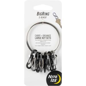 Nite Ize BigRing Steel S-Biner - Key Holder with Carabiners - Heavy-Duty Organizer with Black & Stainless Steel S-Biners - Key Ring & Keychain Accessories