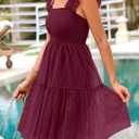 PRETTYGARDEN Womens 2025 Trendy Mini Summer Dresses Sleeveless Tulle Ruffle Square Neck Tiered Smocked Beach Vacation Dress (XL)