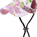 Pawaboo Dog Baseball Cap, Adjustable Dog Outdoor Sport Sun Protection Baseball Hat Cap Visor Sunbonnet Outfit with Ear Holes for Puppy Small Dogs, Medium, Floral Purple (M (suit for small and medium dog))