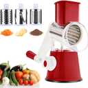 Kitchen Cheese Grater Hand Crank, 3-Blade Stainless Vegetable Shredder Steel Grinder with Strong Suction Base, Easy to Use & Clean for Cheese, Veggie, Nut, Chocolate