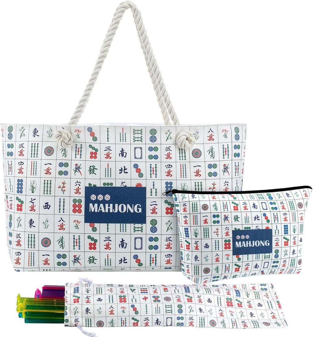Empty Mahjong Bags Set for Tiles and Racks 24x13x4.7 Inch American Mahjong Carrying Bag Tote Tiles Bag Drawstring Protective Sleeve for Rack Pusher Party Travel, Case Only(Modern)