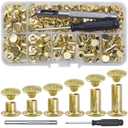 YORANYO 110Sets Chicago Screws Leather Rivets Assorted Screw Rivets Chicago Binding Screws for Decorate and Repair Leather Craft Belt Bag Shoes Purse Bookbinding (Gold, M5*4,5,6,8,10,12)
