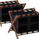 Bamboo Luggage Rack for Suitcases 2 Pack, Foldable & Easy to Assemble Suitcase Stand, Heavy Duty and Space-Saving Luggage Holder for Guest Room, Bedroom, Hotel