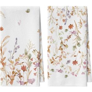 Artoid Mode Flowers Wildflower Fall Kitchen Towels Dish Towels, 18x26 Inch Quick Dry Microfiber Cloth Hand Towels for Kitchen Drying Set of 2 (Beige)