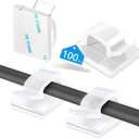 Abnii 100PCS Cable Clips, Adhesive Wire Clips Organizer Cord Clips Management, Cable Staples Outdoor Strong for Wall, Desk, Christmas Lights, String Lights, TV PC Ethernet Cable, Clear Small