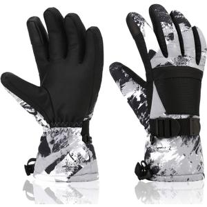 Ski Gloves for Men Women Kids - Waterproof Thermal Winter Snow Gloves, Touchscreen Compatible for Skiing, Snowboarding, Cold Weather, Parent-Child Outdoor Activities (M(Fits Kids 11-15 Years and Women S and M), Black Grey)