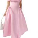 Formal Cocktail Off Shoulder Dresses for Women Elegant Swing Aline Wedding Guest Engagement Party Midi Dress (Pink, M)