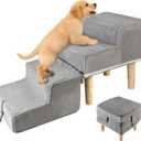 Ottoman Dog Ramp Split  Foldable 4-Step Dog Steps for Bed, Couch Height, Pet Stairs for Small, Medium, Older Cats, Puppy to Go on Bed, Anti-Slip, Washable Cover & Pocket, 135lb Capacity