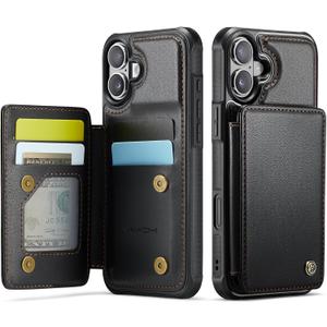 Vinich for iPhone 16 Plus 6.7" Wallet Case with Card Holder, RFID Blocking Credit Slots Kickstand Shockproof Phone Cover for Women Men, Black