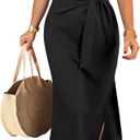 ANRABESS Womens Summer Maxi Dress Casual Crew Neck Tie Waist Split Wrinkle-Free Fit Long Fashion Vacation Dresses 2026 Spring (Black, L)
