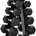 CAP Barbell Rubber Coated Hex Dumbbell Set with Storage Rack | 100210 lb Options, Space-Saving Vertical Compact Storage for Home Gym Strength Training