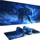 Blue Tiger in Moonlight Gaming Mouse Pad, Desk Mat for Desktop, Women PU Leather Waterproof Computer Laptop Desk Accessories Protector Writing Pads for School Office Home, 35.43 x 15.75 in (11)