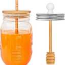 Qinsihwn 16 Oz Glass Honey Jar with Dipper,Glass Honey Pot with Lid,Mason Jar with Wooden Dipper,Wide Mouth Honey Containers for Airtight Syrup,Kitchen,Home