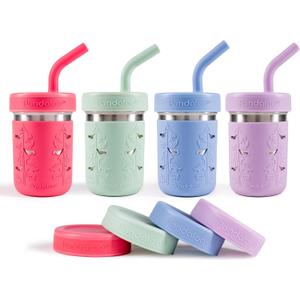 Pandaloo® Smoothie Cups for Kids - Stainless Steel Toddler Tumbler with Straw, Spill-Proof Sippy Cup for Smoothies - BPA-Free, Leak-Proof Lid, Toddler Snack Cups, 10 oz