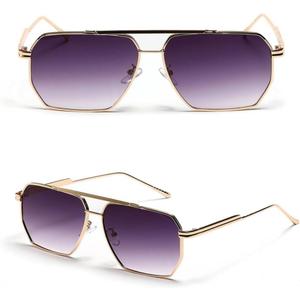 Men's Large Frame Sunglasses Metal Double Square Bridge Sunglasses Uv400 Women Yellow Brown Unisex Glasses