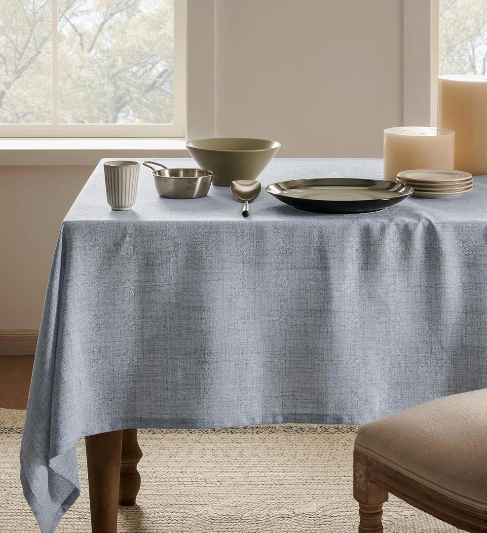 Linen Tablecloth for Rectangle Table 60x104 Inch Blue, Farmhouse Style Blue Tablecloth, Water Resistant Burlap Tablecloths for Dining Table Farmhouse Kitchen