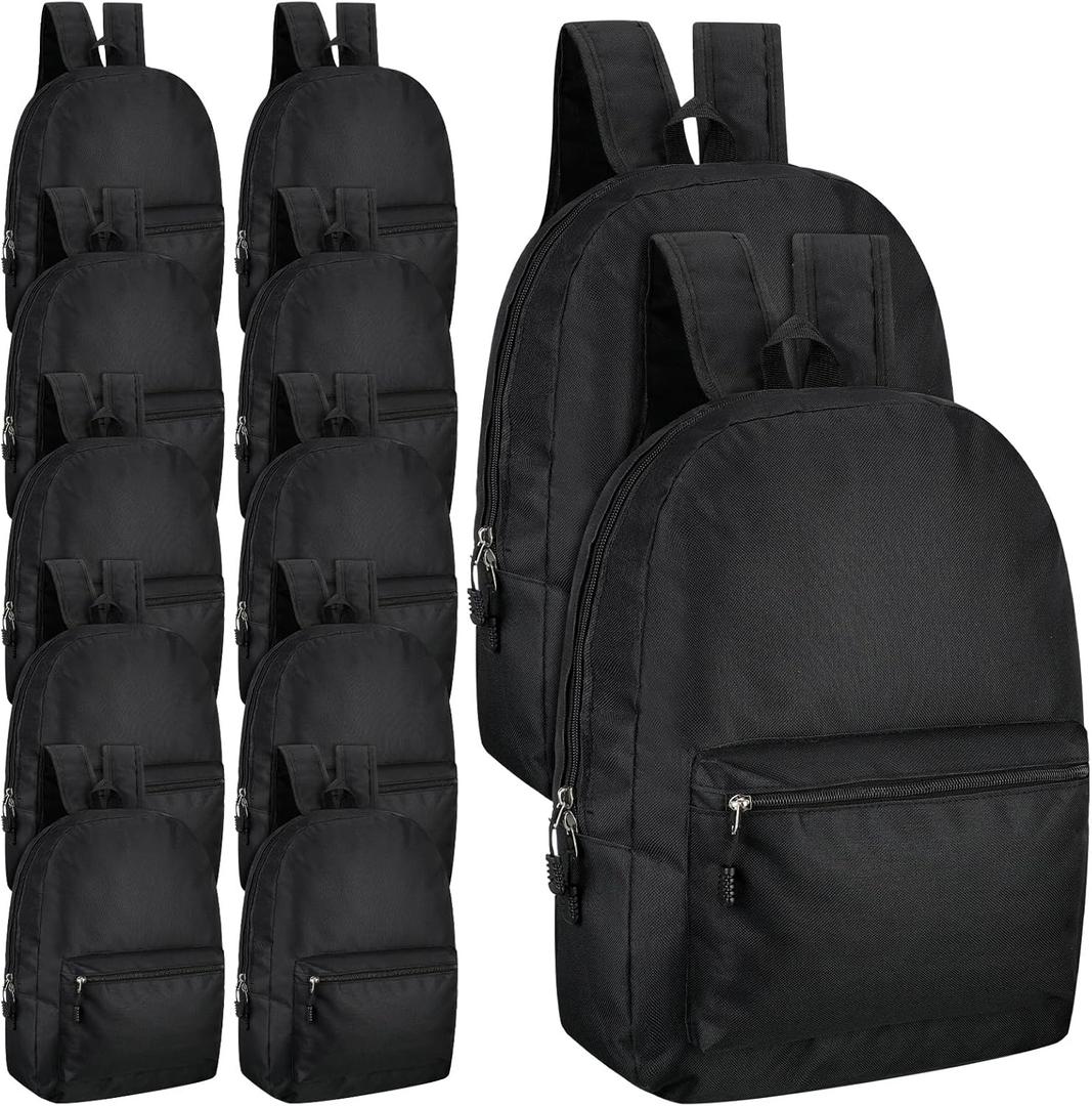 48 Pack Black School Backpacks Bulk for Kids 17 Inch Backpack in Bulk Travel Outdoor Bookbag Back to School Essentials Supplies Lightweight Bookbags for Students Elementary Middle High