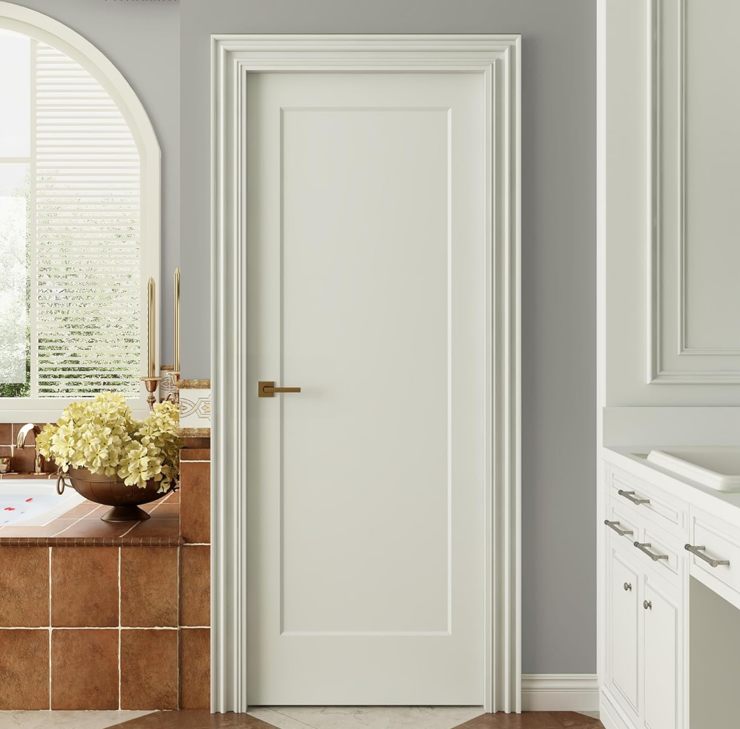JUBEST 28"x80" 1-Panel Shaker Style White Primed Hollow Core Interior Molded Door Slab, NOT Included Hardware, Pre-Assembled Interior Door for Pantry, Laundry, Closet