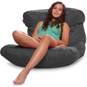 Posh Creations Structured Comfy Bean Bag Chair for Gaming, Reading, and Watching TV, Laguna Lounger, Microsuede - Charcoal Gray