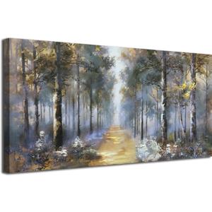 Ateliart Landscpae Wall Art Tree Canvas Painting Bedroom, Nature Forest Bedroom Wall Decor Textured Framed Picture Artwork Oversize Extra Large Home Office Dining Room Kitchen 58"x29"