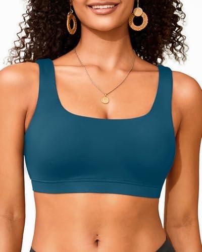 Women Sport Bra Swimsuit Top - Swim Bra Bikini Top Only Scoop Neck Bathing Suit 2025 Swimwear M