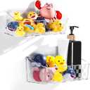 Bath Toy Storage Holder For Bathtub, Wall Mounted Shower Bath Tub Baby Toy Organizer, Hanging Clear Plastic Shower Caddy for Bathroom2 PACK