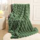 Faux Rabbit Fur Bubble Green Throw Blanket Heavy Warm Thick Furry Fuzzy Bed Blanket Sage Green Fluffy Long Shaggy Plush Blanket for Couch Bed Sofa Chair Living Room, 90 x 90 Inches