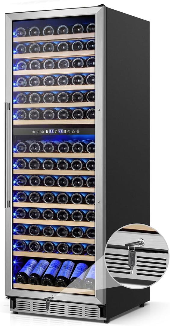 Wine Cooler Refrigerator 24 Inch, 180 Bottles Large Wine Fridge Dual Zones, Tall Freestanding/Built-in Wine Cellar Professional with Reversible Door Sliding Rail Shelves (Silver Stainless Steel)