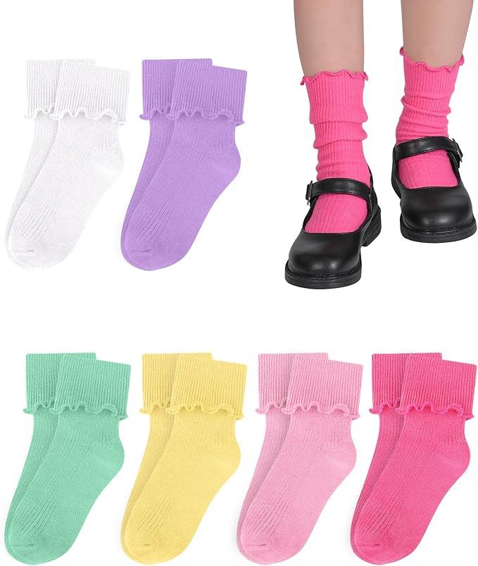 Witwot Ruffle Socks for Girls Kids Toddler Turn Cuff Dress School Uniform Sock Size 2-3