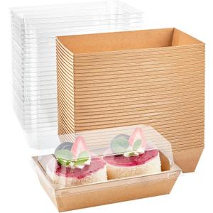 Ocmoiy Paper Charcuterie Boxes with Clear Lids, 50 Pack Disposable Sandwich Containers, Small Kraft Bakery Treat Boxes for 2 Cupcakes, Muffins, Hot Cocoa Bombs, Strawberries, To Go Desserts Boxes