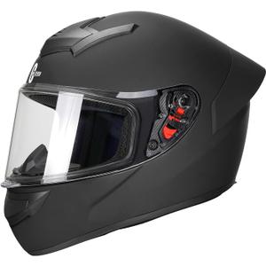 Full Face Motorcycle Helmet for Adults with DOT Approved, Lightweight Aerodynamic Street Bike Helmet for Men and Women, Three Layers Protection (Medium, Black, clear visor)