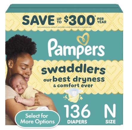 Pampers Swaddlers Baby Diapers Size Newborn, 136 Count