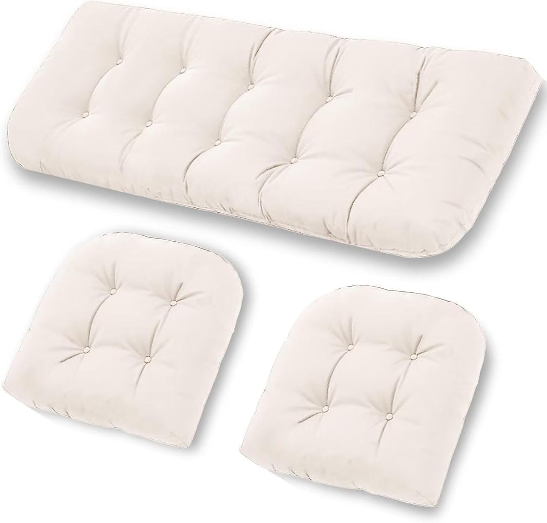 Patio Furniture Cushions Outdoor, Waterproof Wicker Chair Cushions Set of 3, 1 Loveseat & 2 Seat Pads, Thick Outdoor Replacement Cushions for Porch Lawn Bench Couch Sofa Swing, Beige