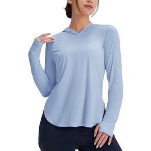 Women's Rash Guard Long Sleeve UV Sun Protection Shirts with Thin Hoodie UPF 50+ Lightweight SPF Tops for Hiking (Large, Blue)