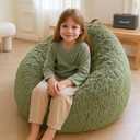 XeGe Kids Fluffy Faux Fur Bean Bag Chair Cover (No Filler), Soft Furry Stuffed Animal Storage Bean Bag Cover for Plush Toys, Shaggy Fuzzy Beanbag for Kids Teens Girls Children, Anti-Slip, Sage Green (Small(28"x28"x32"))